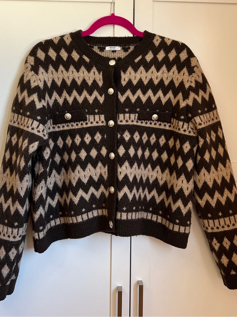 Ardene Brown and Cream Geometric Button Cardigan